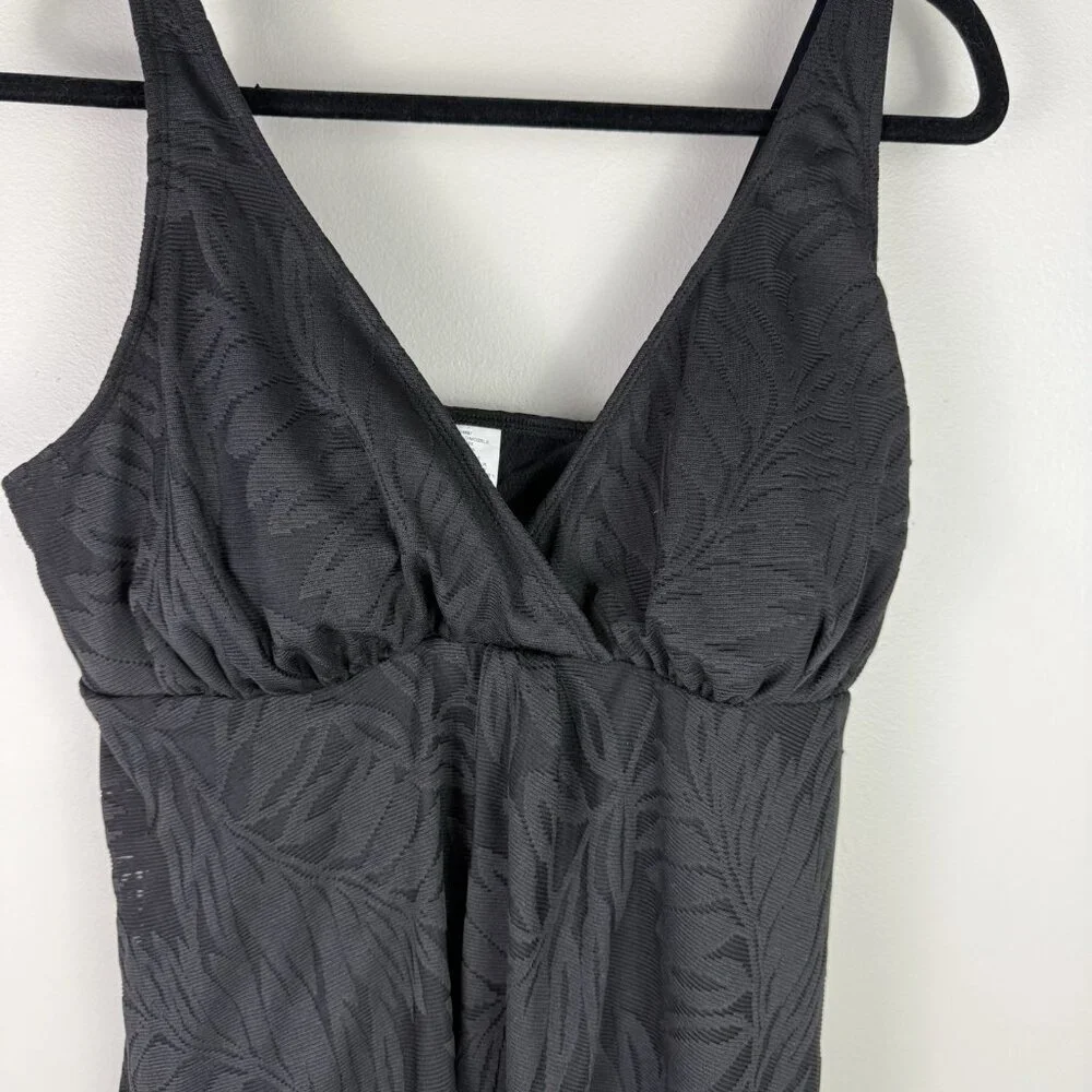 Swim Solutions 16W Black Tummy Control One Piece Swim Dress Plus NWT Pool Beach - Picture 6 of 8
